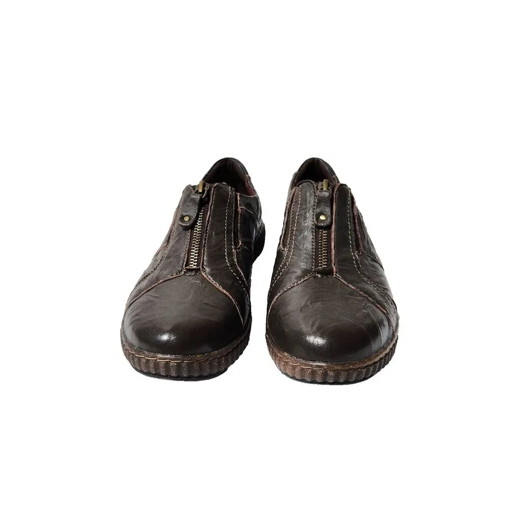 Clarks Magnolia Slip-On Size 9 Zip Closure Comfort Shoe Leather Dark Brown